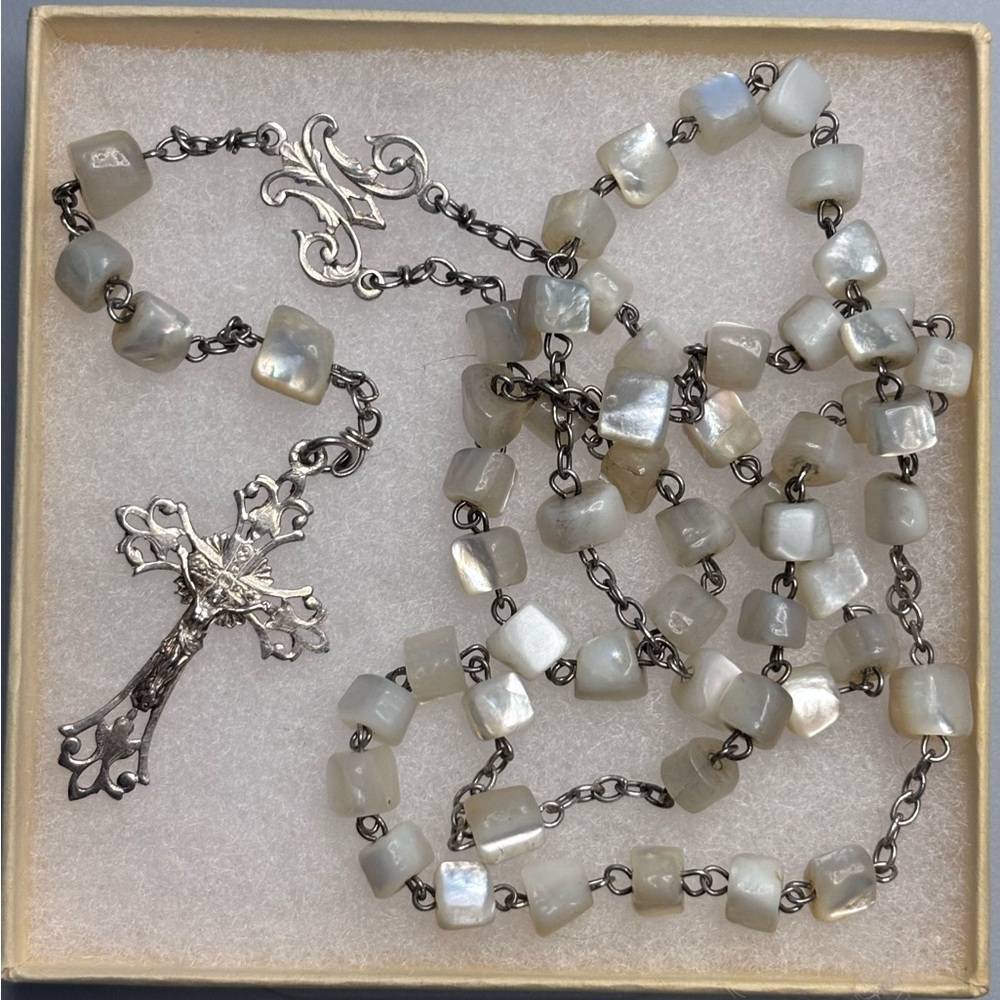 Antique/Vintage Sterling Silver and Mother of Pearl Rosary